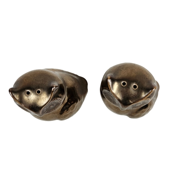Bronze Porcelain Owl Couple‎ Salt & Pepper Shakers Set of 2 R4 - Picture 3 of 8
